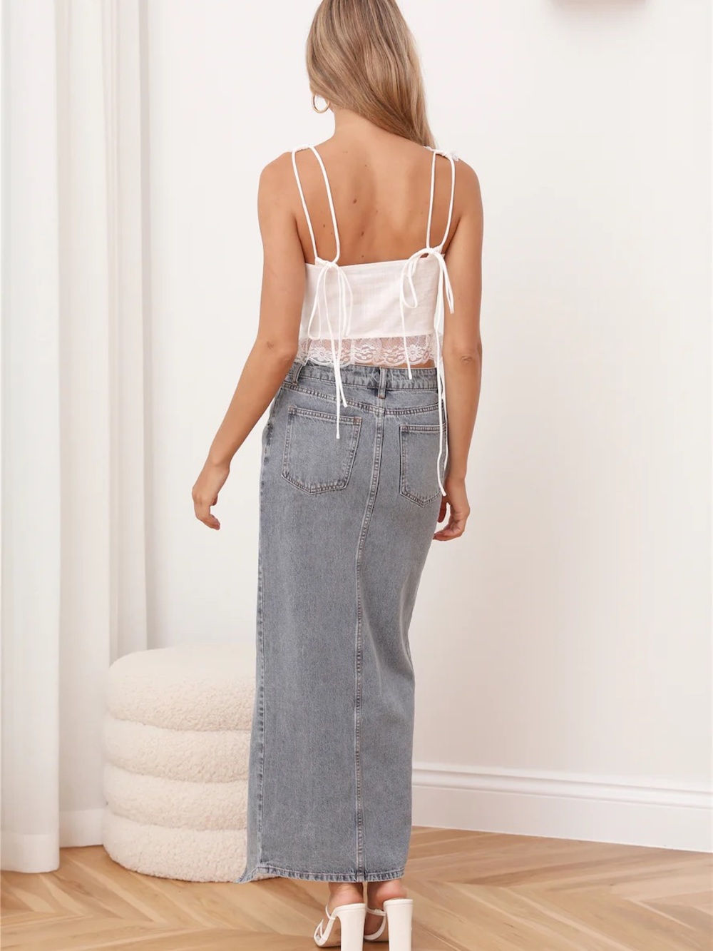 Lioness Resurgence Cami Porcelain Lace-Trim Open Tie Front Crop Top Size AU14/XL - Picture 5 of 9